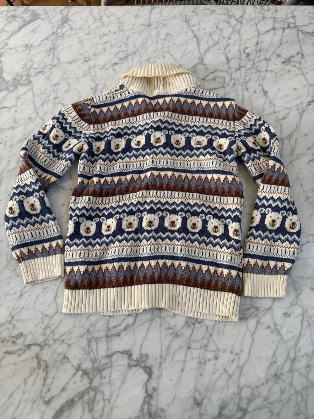 Gymboree Sz 8 Kid Boys Polar Bear Fairisle Knit Cardigan Bear Hugs Blue